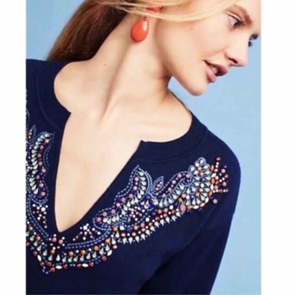 Anthro Moth jeweled v neck sweater